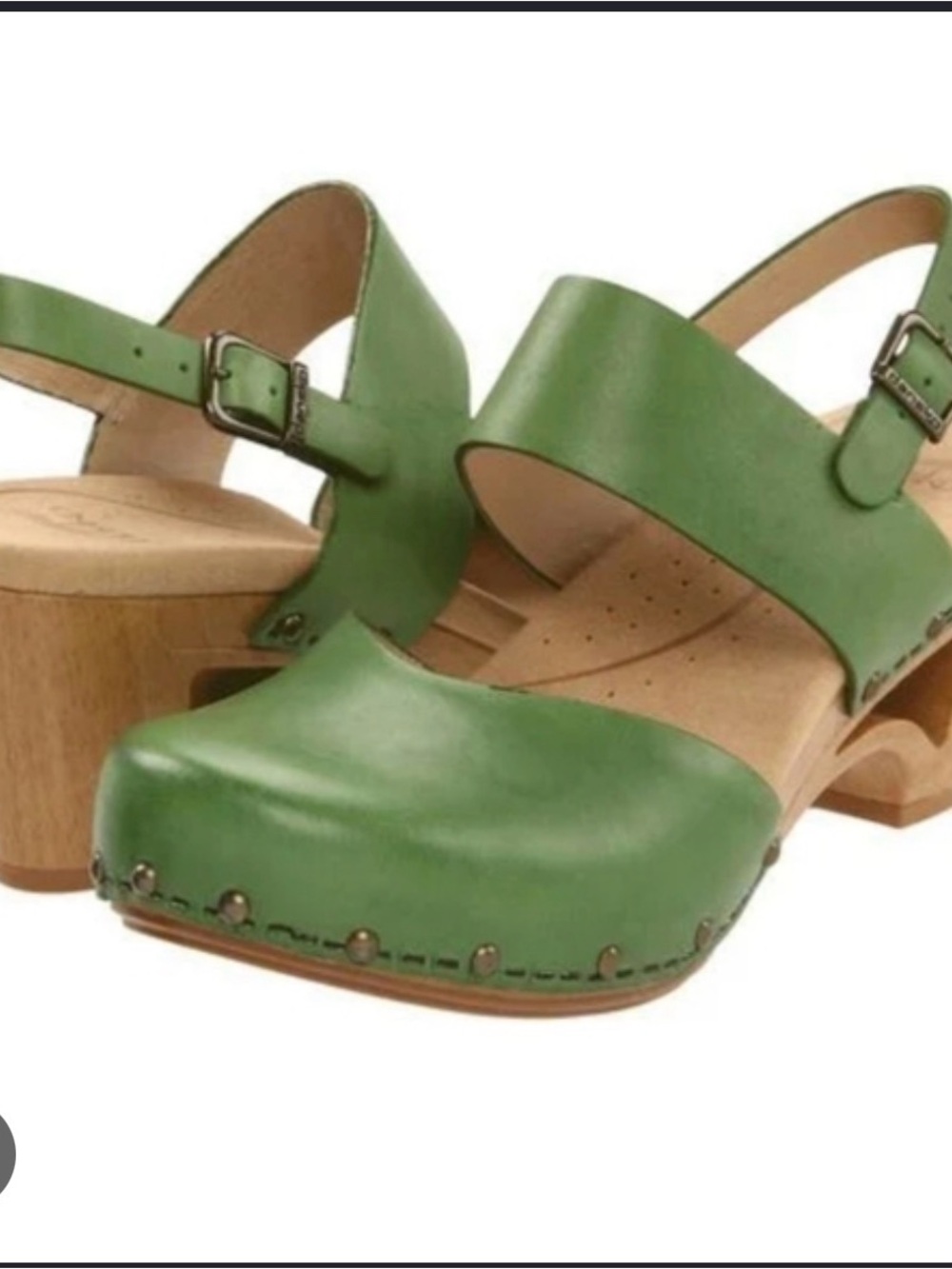 Dansko Thea Green Leather  Clog Sandals - Women 38